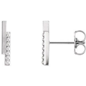 Beaded Bar Earring, Rhodium-Plated 14k White Gold