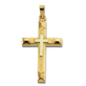 Triple Cross 14k Yellow Gold and White Gold Pendant