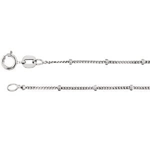 1mm Rhodium-Plated 14k White Gold Solid Beaded Curb Chain, 16"
