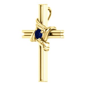 Blue Sapphire Cross 14k Yellow Gold Pendant (18.10X12.80 MM)