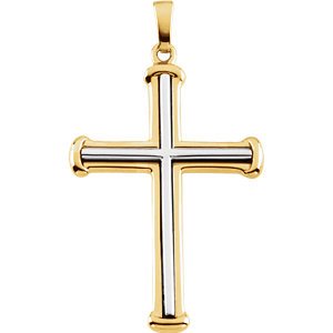 Two-Tone Church Cross 14k Yellow and White Gold Pendant (34.75 X 25MM)
