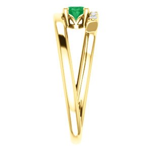 Chatham Created Emerald and Diamond Bypass Ring, 14k Yellow Gold (.125 Ctw, G-H Color, I1 Clarity)