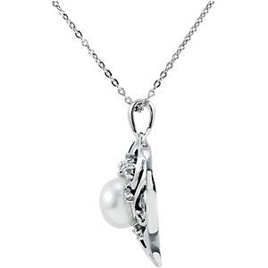 Freshwater Cultured Pearl Heart 'My Treasured Possession' Rhodium Plate Sterling Silver Necklace 18" 9.6M