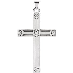 Christian Cross with Embossed Passion Cross 14k White Gold Pendant