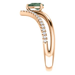 Chatham Created Alexandrite Pear and Diamond Chevron 14k Rose Gold Ring (.145 Ctw,G-H Color, I1 Clarity)