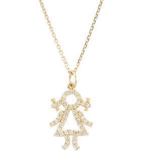 Diamond Little Girl Pendant Necklace in 14k Yellow Gold, 16" (.20 Cttw)