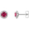 Chatham Created Ruby and Diamond Halo-Style Earrings, 14k White Gold (3.5MM) (.125 Ctw, G-H Color, I1 Clarity)