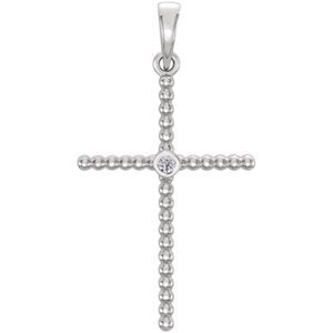 Diamond Beaded Cross Rhodium-Plated 14k White Gold Pendant (.03 Ct, G-H Color, I1 Clarity)