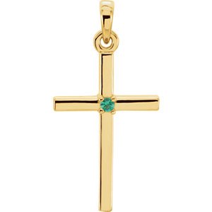 Emerald Inset Cross 14k Yellow Gold Pendant (22.65x11.4MM)