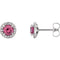 Pink Tourmaline and Diamond Halo-Style Earrings, 14k White Gold (4 MM) (.125 Ctw, G-H Color, I1 Clarity)