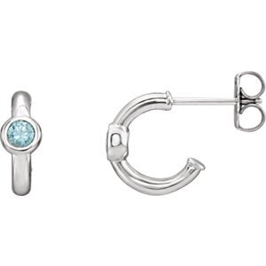 Blue Cubic Zirconia J-Hoop Earrings, Sterling Silver