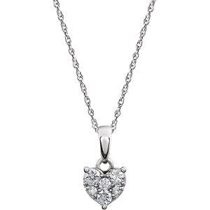 Diamond Cluster Heart 14k Rhodium Plate White Gold Pendant Necklace, 18" (1/5 Cttw)