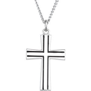 Inlay Cross Sterling Silver Nacklace, 24"