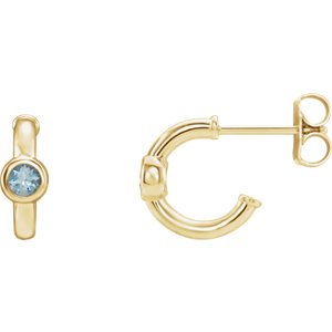 Aquamarine J-Hoop Earrings, 14k Yellow Gold