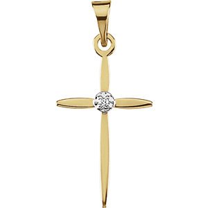 Diamond Cross 14k White and Yellow Gold Pendant (.005 Ct, G-H Color, SI1 Clarity)