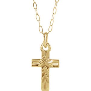 Youth Cross 14k Yellow Gold Pendant Necklace, 15" (9.50X6.50 MM)