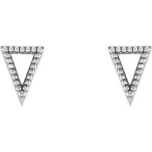 Platinum Petite Triangle Bead Trim Stud Earrings