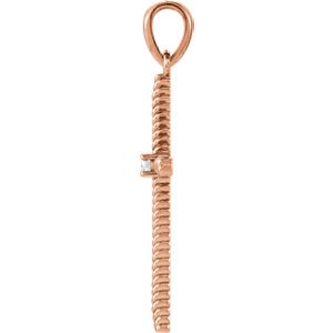 Diamond Rope-Trim Cross 14k Rose Gold Pendant (.03 Ct, G-H Color, I1 Clarity)