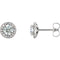 White Sapphire and Diamond Halo-Style Earrings, 14k White Gold (3.5 MM) (.125 Ctw, G-H Color, I1 Clarity)