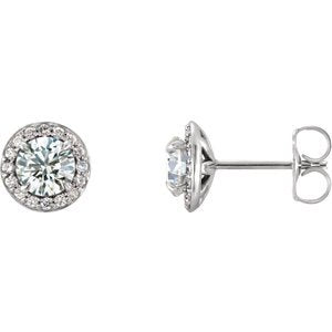 White Sapphire and Diamond Halo-Style Earrings, Rhodium-Plated 14k White Gold (5MM) (.16 Ctw, G-H Color, I1 Clarity )