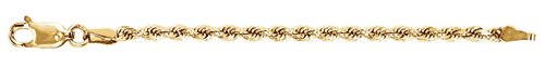 14k Yellow Gold 2.40mm Diamond-Cut Rope Extender Safety Chain, 2.25"