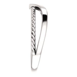 Negative Space Rope Trim and Curved 'V' Ring, Rhodium-Plated 14k White Gold, Size 7.75