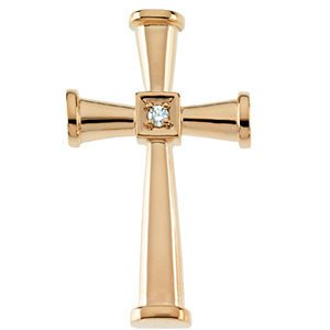 Diamond Petite Cross 14k Yellow Gold Pendant (.029 Ct, G-H Color, SI1 Clarity)