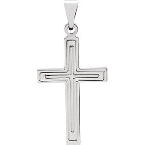 Engraved Inlay Cross Rhodium-Plated 14k White Gold Pendant (39X25MM)