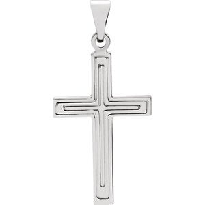 Engraved Inlay Cross Rhodium-Plated 14k White Gold Pendant (22X14MM)