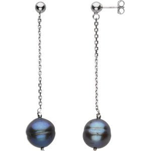 Black Cultured Freshwater Circle Pearl Earrings, Sterling Sliver (9-11 MM)