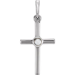 White Freshwater Cultured Pearl Cross Pendant, Rhodium-Plated 14k White Gold (2MM)