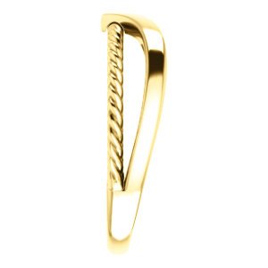 Negative Space Rope Trim and Curved 'V' Ring, 14k Yellow Gold, Size 6.25