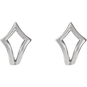 Geometric J-Hoop Earrings, Rhodium-Plated 14k White Gold