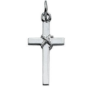 14k White Gold Rope Cross Pendant