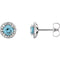 Blue-Zircon and Diamond Halo-Style Earrings, 14k White Gold (4 MM) (.16 Ctw, G-H Color, I1 Clarity)