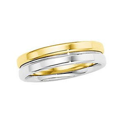 6mm 14k Yellow and White Gold Two-Tone Flat Top Grooved Comfort Fit Band, Sizes 5 to 12.5