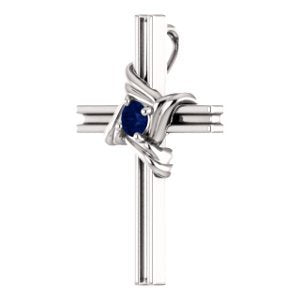 Blue Sapphire Cross 14k White Gold Pendant (18.10X12.80 MM)