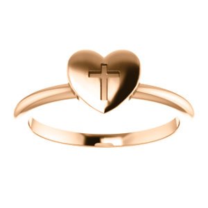 Heart with Cross 14k Rose Gold Slim Profile Ring