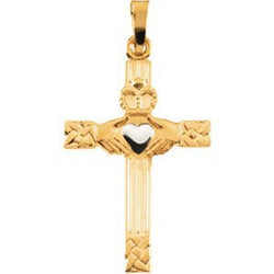 14k Yellow and White Gold Claddagh Cross Pendant