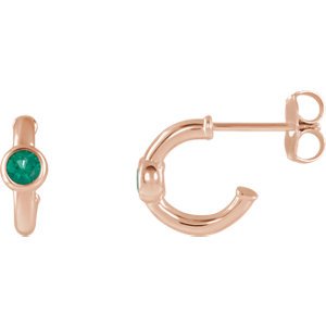 Emerald J-Hoop Earrings, 14k Rose Gold