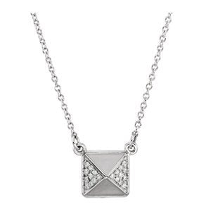 Diamond Pyramid 14k White Gold Pendant Necklace, 16" (.05 Cttw)