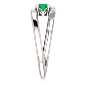 Chatham Created Emerald and Diamond Bypass Ring, Rhodium-Plated 14k White Gold (.125 Ctw, G-H Color, I1 Clarity)
