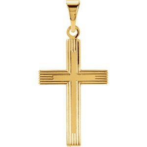 Line Pattern Inlay Cross 14k Yellow Gold Pendant (39X25MM)