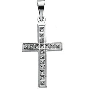 Childrens 14k White Gold Square Christian Cross Pendant wth Engraved Florian Cross Pattern