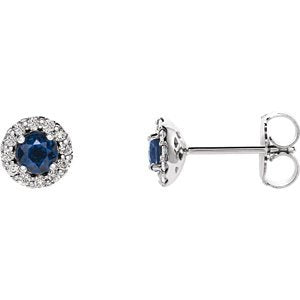 Blue Sapphire and Diamond Earrings, Rhodium-Plated 14k White Gold (0.125 Ctw, G-H Color, I1 Clarity)