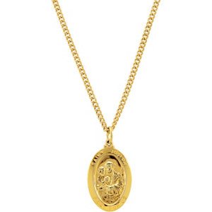 Sterling Silver 24k Yellow Gold Plated Oval St. Joseph Medal Necklace, 24" (26.35x16.05 MM)