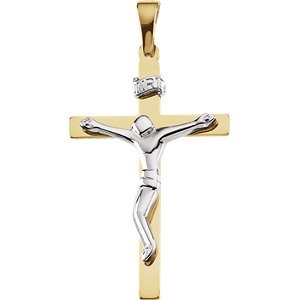 Two-Tone INRI Crucifix 14k Yellow and White Gold Pendant (28.50X19.00 MM)
