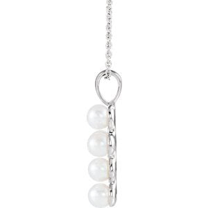 White Freshwater Cultured Pearl Cross Platinum Pendant Necklace, 16" and 18" (22.98X12.39 MM) (4-4.5MM)
