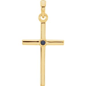 Blue Sapphire Inlay Cross 14k Yellow Gold Pendant (22.8x11.3MM)