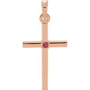 Ruby Inset Cross 14k Rose Gold Pendant (19.2x9MM)